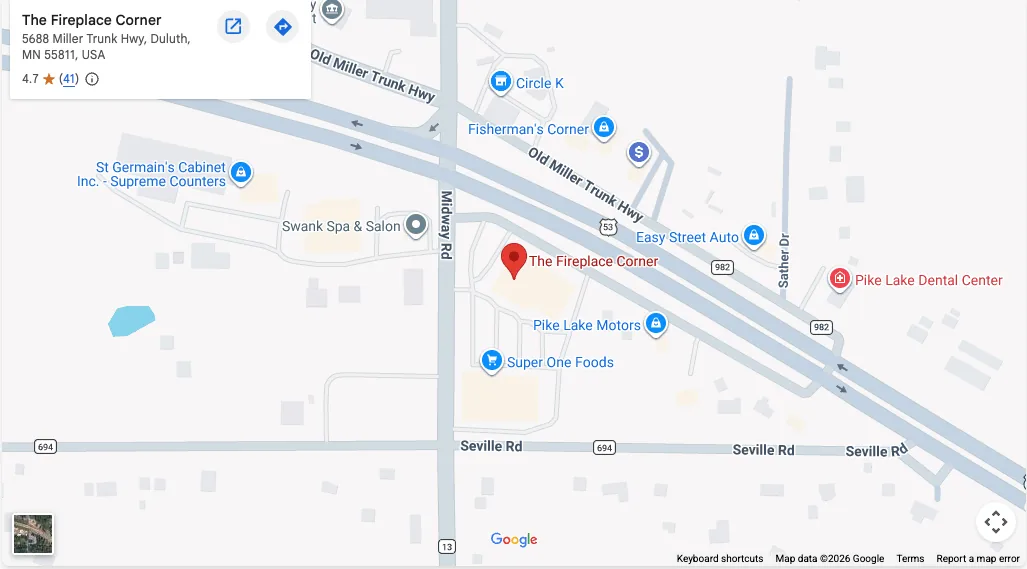 Map showing The Fireplace Corner at 5688 Miller Trunk Hwy in Duluth, MN — with surrounding landmarks