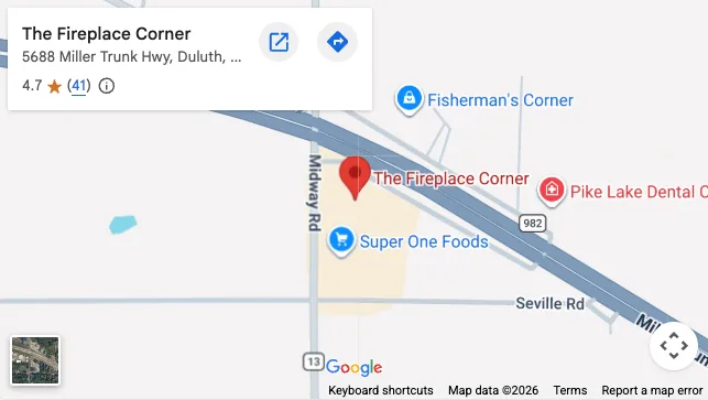 Map showing The Fireplace Corner at 5688 Miller Trunk Hwy in Duluth, MN